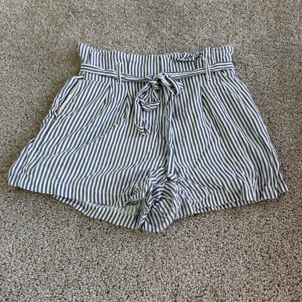 Abercrombie & Fitch Paperbag Shorts Womens M Blue Striped Belted Waist Summer
